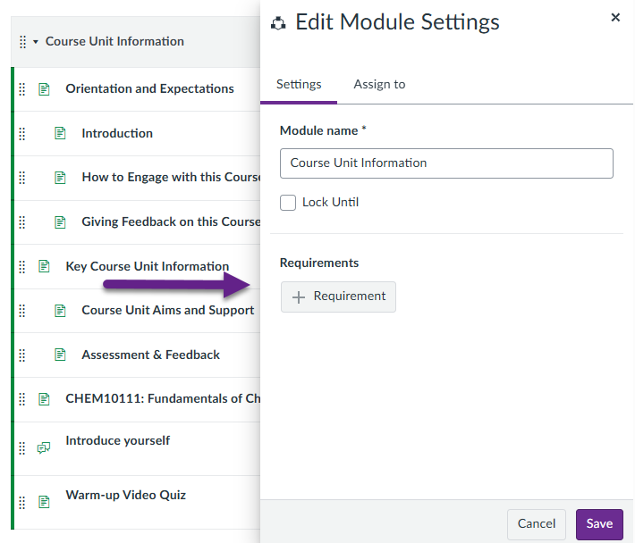 Arrow pointing towards the ‘Edit Module Settings’ menu