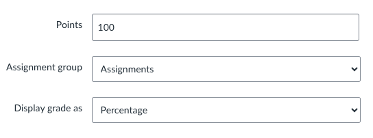 Screenshot displaying the points, assignment groups and display grade as fields
