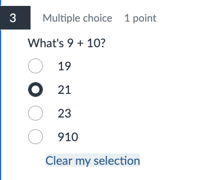 Multiple choice question with an answer selection
